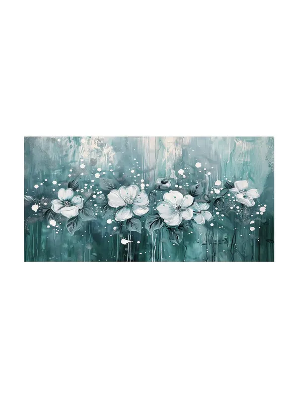 White_Blossoms_in_Teal_Canvas_Painting_-_24x48_Inches_Framed_Art,_Modern_Floral_Decor_for_Any_Room_(FLP24480706)