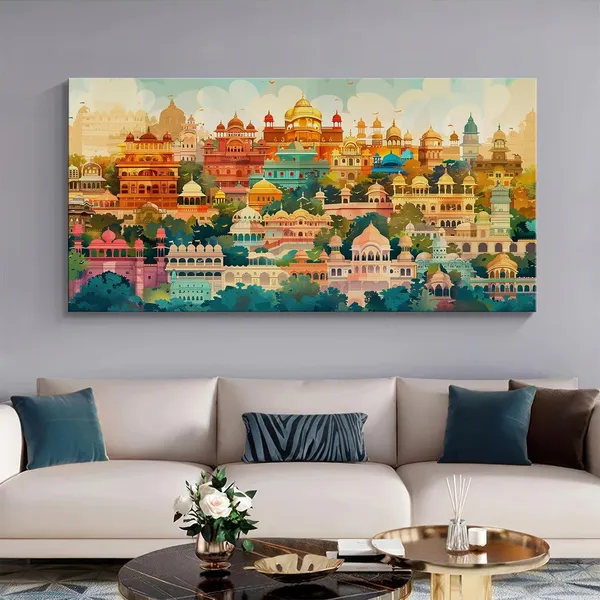 Colorful_Cityscape_Canvas_Painting_-_Architectural_Art_Print_-_Urban_Wall_Decor_24x48_Inches_Framed_Art_(FLP24480723)