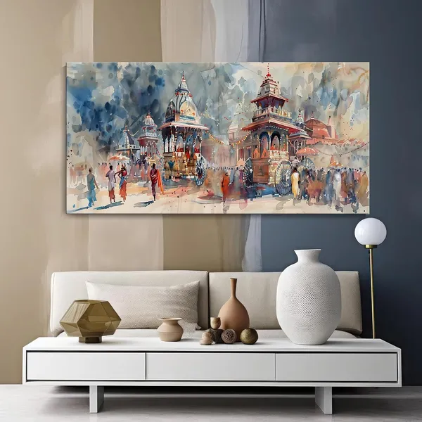 Vibrant_Festival_Jaganath_Ji_Yatra_Scene_Canvas_Painting_-_24x48_Inches_Framed_Art,_Cultural_Wall_Decor_for_Home_(FLP24480702)