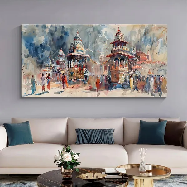 Vibrant_Festival_Jaganath_Ji_Yatra_Scene_Canvas_Painting_-_24x48_Inches_Framed_Art,_Cultural_Wall_Decor_for_Home_(FLP24480702)