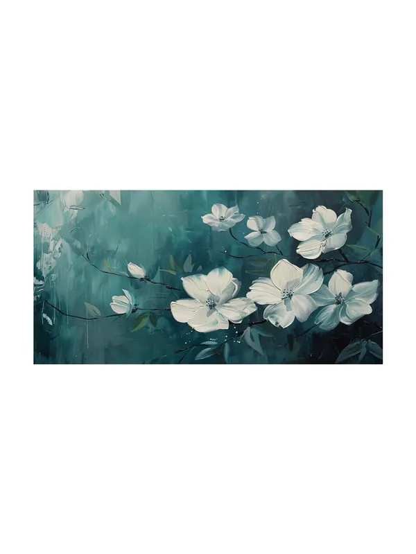 Elegant_White_Blossoms_on_Green_Canvas_Painting_-_24x48_Inches_Framed_Art,_Perfect_for_Tranquil_Home_Decor_(FLP24480700)
