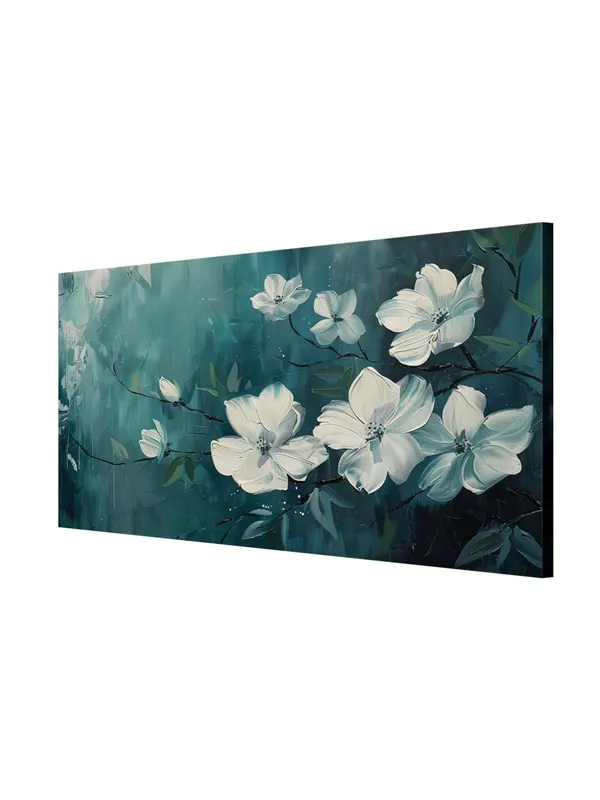 Elegant_White_Blossoms_on_Green_Canvas_Painting_-_24x48_Inches_Framed_Art,_Perfect_for_Tranquil_Home_Decor_(FLP24480700)