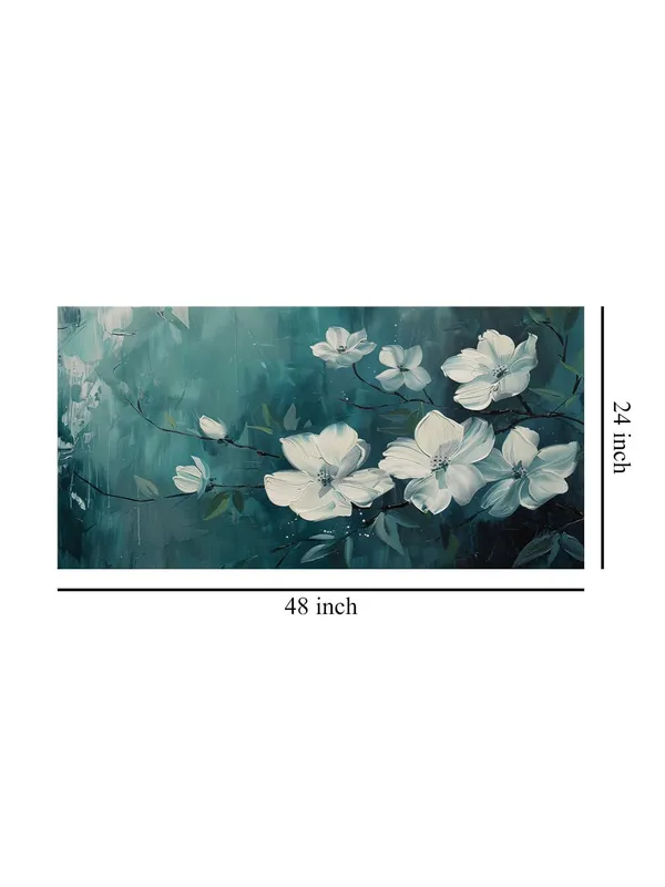Elegant_White_Blossoms_on_Green_Canvas_Painting_-_24x48_Inches_Framed_Art,_Perfect_for_Tranquil_Home_Decor_(FLP24480700)