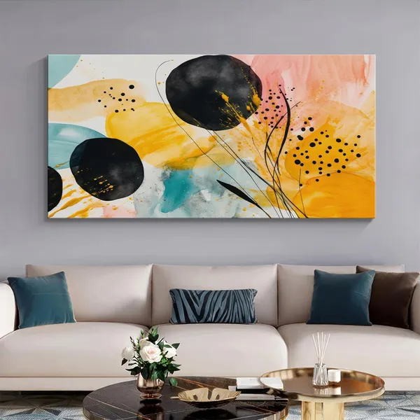 Vibrant_Circles_Canvas_Painting_-_Abstract_Art_with_Black_and_Yellow_-_Modern_Decor_24x48_Inches_Framed_Art_(FLP24480722)