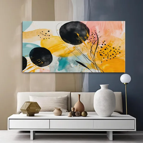 Vibrant_Circles_Canvas_Painting_-_Abstract_Art_with_Black_and_Yellow_-_Modern_Decor_24x48_Inches_Framed_Art_(FLP24480722)