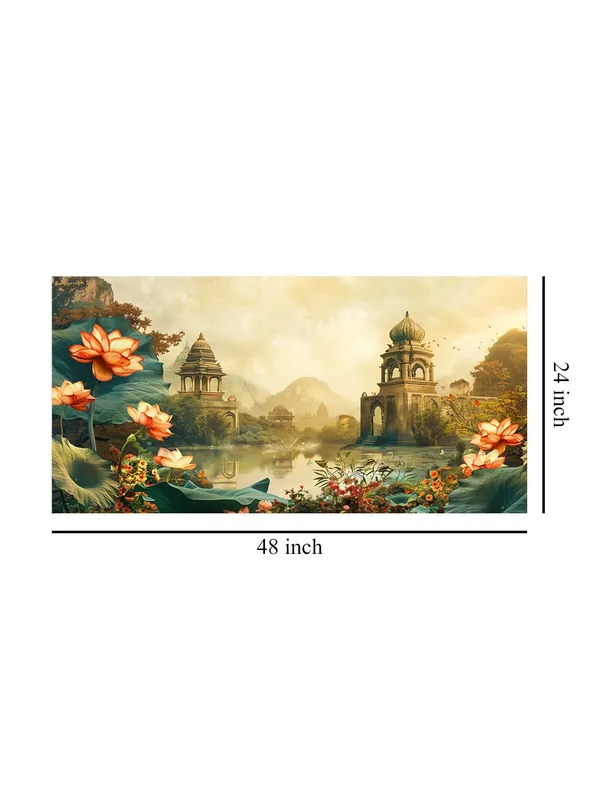 Serene_Lotus_Temple_Scene_Canvas_Painting_-_24x48_Inches_Framed_Art,_Perfect_for_Tranquil_Decor_(FLP24480716)