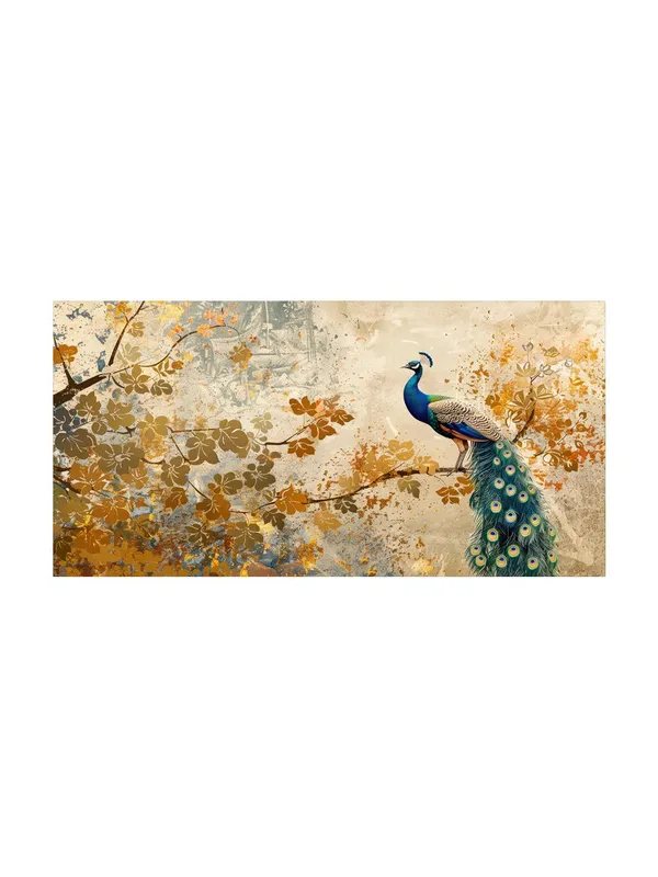 Elegant_Peacock_with_Foliage_Canvas_Art_-_24x48_Inches_Framed_Print,_Graceful_and_Natural_Decor_for_Any_Room_(FLP24480699)