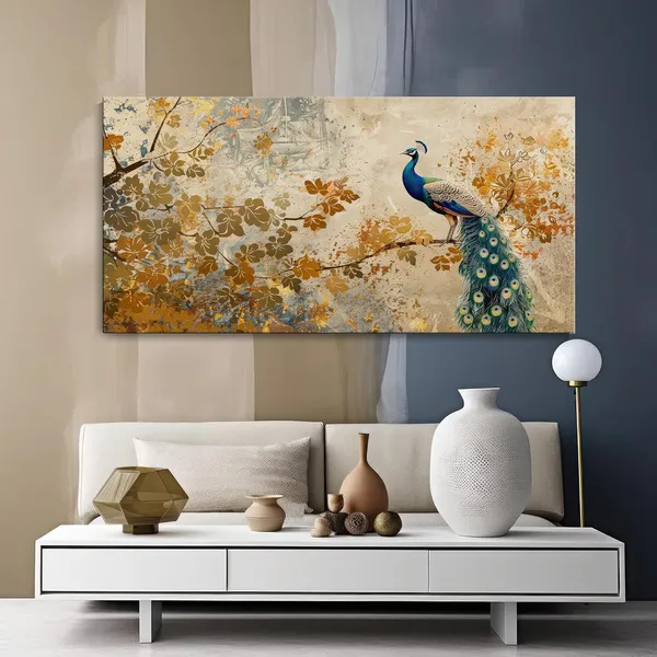 Elegant_Peacock_with_Foliage_Canvas_Art_-_24x48_Inches_Framed_Print,_Graceful_and_Natural_Decor_for_Any_Room_(FLP24480699)