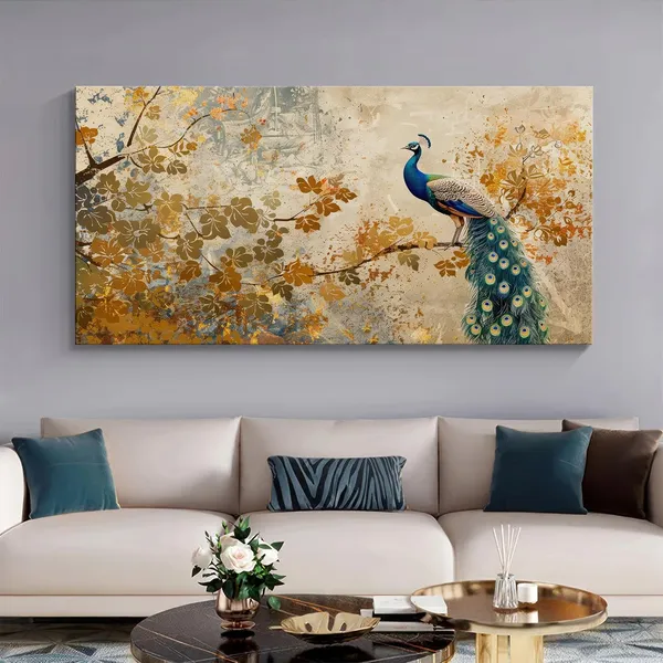 Elegant_Peacock_with_Foliage_Canvas_Art_-_24x48_Inches_Framed_Print,_Graceful_and_Natural_Decor_for_Any_Room_(FLP24480699)