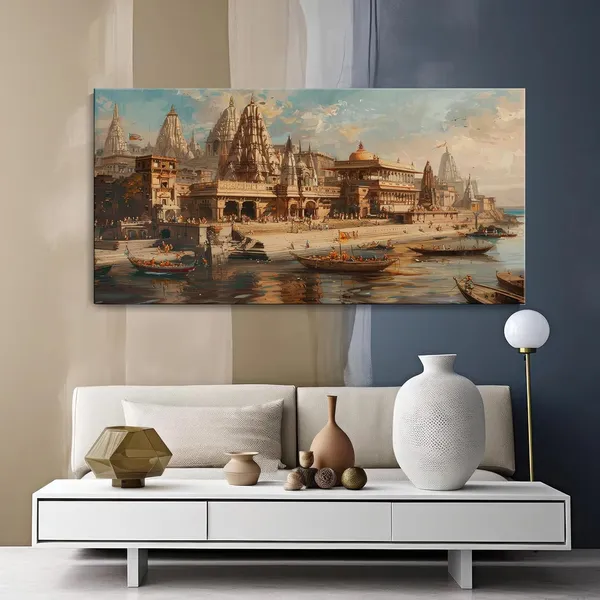 Historic_Temple_Scene_Canvas_Painting_-_24x48_Inches_Framed_Art,_Perfect_for_Traditional_and_Cultural_Spaces_(FLP24480707)