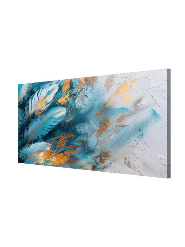 Feathered_Abstract_Canvas_Painting_-_Teal_and_Gold_Art_Print_-_Elegant_Wall_Decor_24x48_Inches_Framed_Art_(FLP24480742)