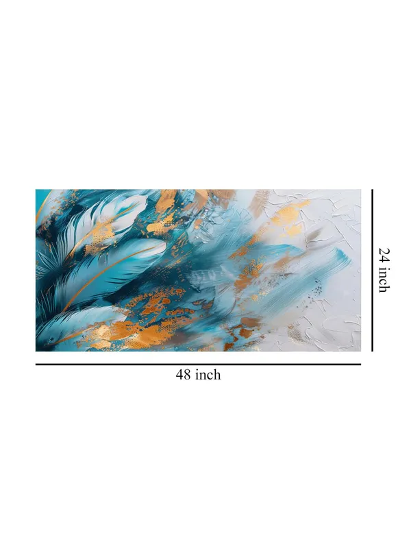Feathered_Abstract_Canvas_Painting_-_Teal_and_Gold_Art_Print_-_Elegant_Wall_Decor_24x48_Inches_Framed_Art_(FLP24480742)