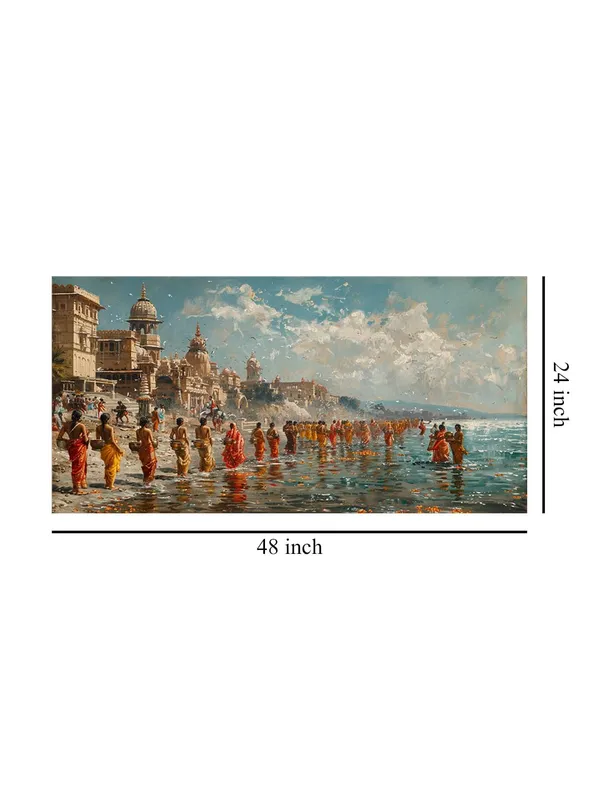 Traditional_Indian_River_Scene_Canvas_Painting_-_24x48_Inches_Framed_Art,_Perfect_for_Cultural_Home_Decor_(FLP24480704)