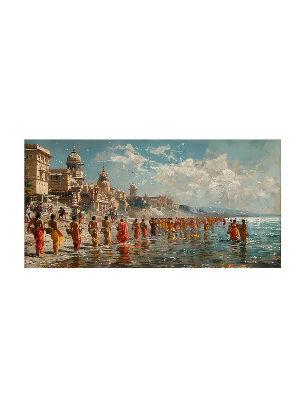 Traditional_Indian_River_Scene_Canvas_Painting_-_24x48_Inches_Framed_Art,_Perfect_for_Cultural_Home_Decor_(FLP24480704)
