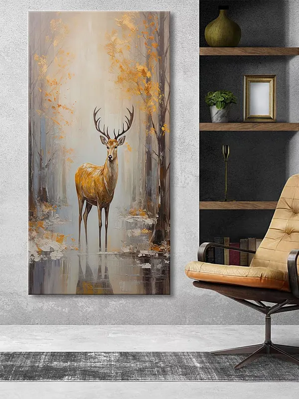 Deer_in_Forest_Canvas_Painting,_Realistic_Nature_Wall_Art_Large_Painting,_Big_Painting_(24X48_Inches_FLP24480787)