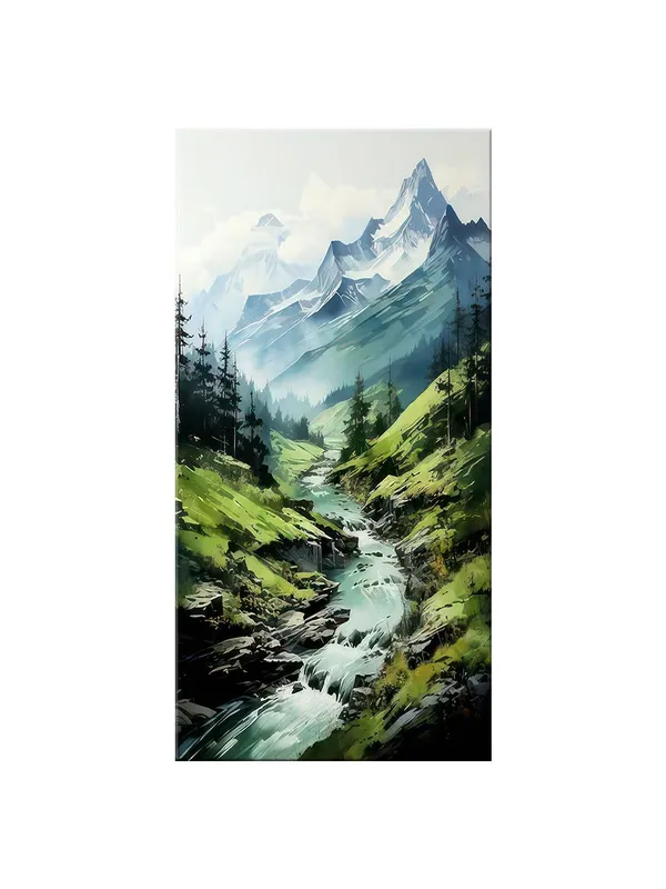 Nature_Inspired_Mountain_Canvas_Art_with_Lush_Green_Forests_and_Rivers_Large_Painting,_Big_Painting_(24X48_Inches_FLP24480797)