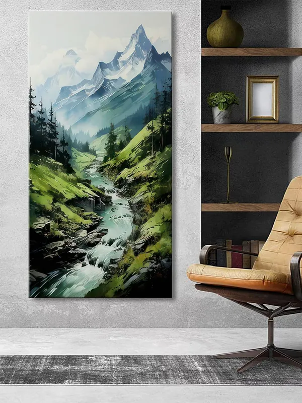 Nature_Inspired_Mountain_Canvas_Art_with_Lush_Green_Forests_and_Rivers_Large_Painting,_Big_Painting_(24X48_Inches_FLP24480797)