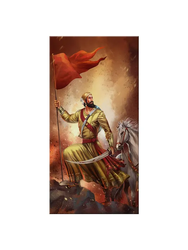 Shivaji_Maharaj_on_Horseback_Holding_Flag_Canvas_Art_-_Heroic_Battle_Scene_Large_Painting,_Big_Painting_(24X48_Inches_FLP24480771)