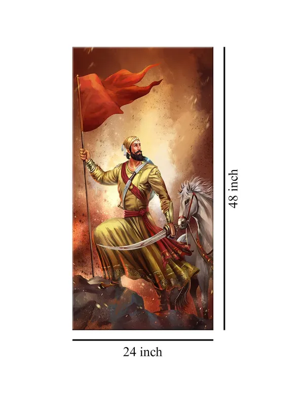 Shivaji_Maharaj_on_Horseback_Holding_Flag_Canvas_Art_-_Heroic_Battle_Scene_Large_Painting,_Big_Painting_(24X48_Inches_FLP24480771)