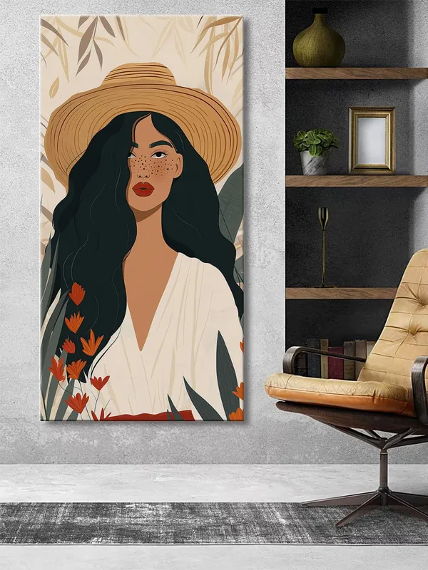 Modern_Bohemian_Woman_Canvas_Art_-_Illustration_Painting_with_Nature_Theme_Large_Painting,_Big_Painting_(24X48_Inches_FLP24480782)