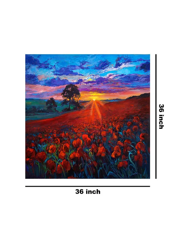 Canvas-Wrapped_Poppy_Field_Sunset_Painting,_36X36_�_Vibrant_Landscape_Art,_Romantic_Countryside,_Ideal_for_Living_Room(FLP36X360443)