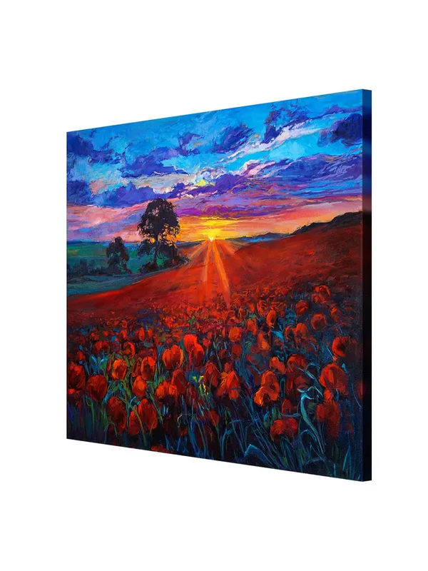Canvas-Wrapped_Poppy_Field_Sunset_Painting,_36X36_�_Vibrant_Landscape_Art,_Romantic_Countryside,_Ideal_for_Living_Room(FLP36X360443)