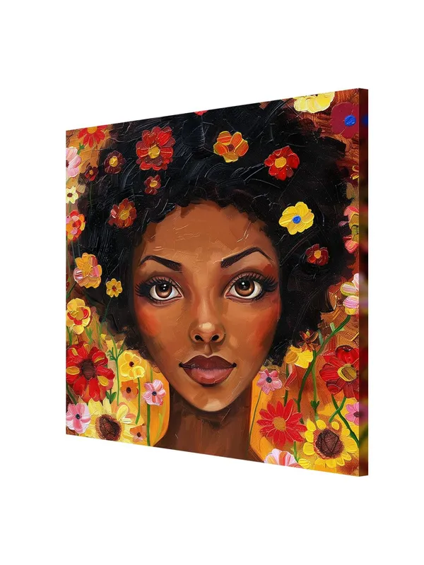 Floral_Fantasy_Canvas-Wrapped_Painting_24x24_–_Whimsical_African_Woman_with_Flowers(FLP24X240485)