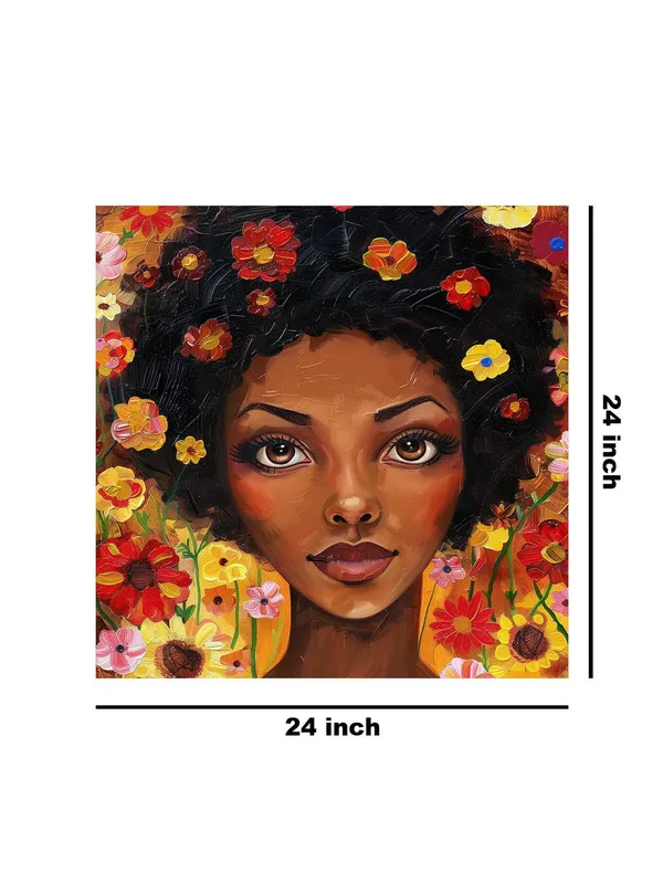 Floral_Fantasy_Canvas-Wrapped_Painting_24x24_–_Whimsical_African_Woman_with_Flowers(FLP24X240485)