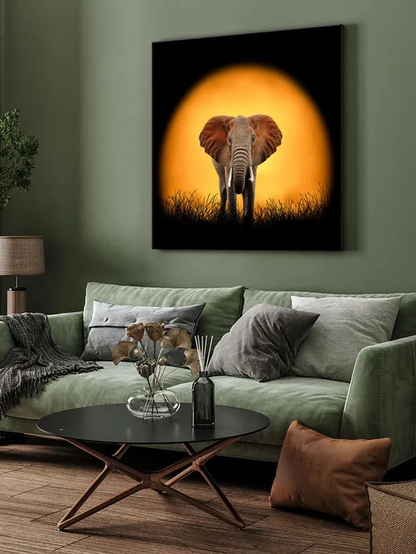 Sunset_Elephant_Canvas-Wrapped_Painting_24X24_-_Wildlife_Silhouette_at_Dusk(FLP24X240351)