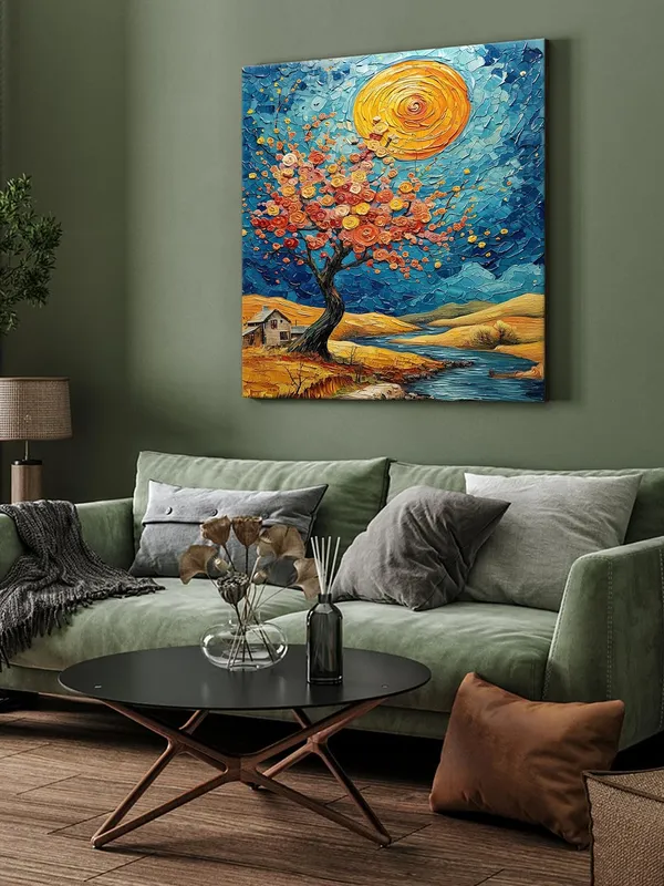 Canvas-Wrapped_Enchanting_Blossom_Tree_with_Sunset_Painting_36X36_-_Landscape_Wall_Art(FLP36X360497)