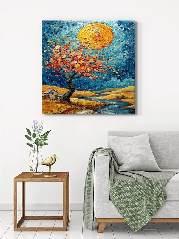 Canvas-Wrapped_Enchanting_Blossom_Tree_with_Sunset_Painting_36X36_-_Landscape_Wall_Art(FLP36X360497)