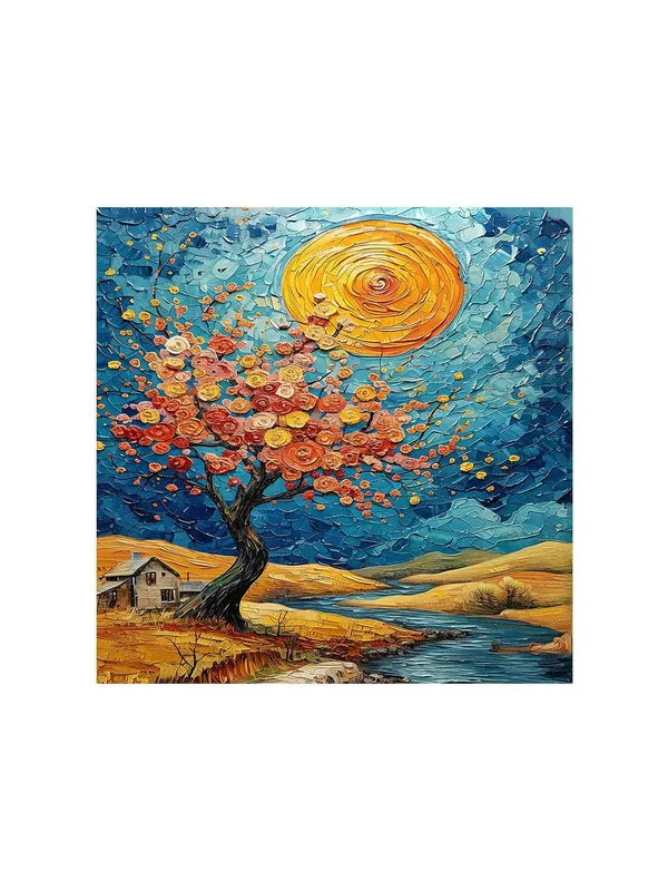 Canvas-Wrapped_Enchanting_Blossom_Tree_with_Sunset_Painting_36X36_-_Landscape_Wall_Art(FLP36X360497)