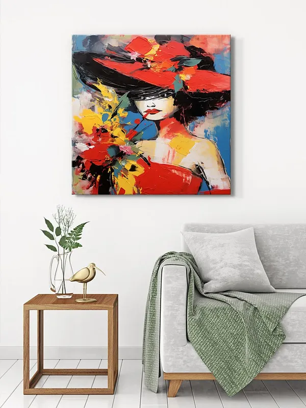 Floral_Lady_in_Red_Canvas-Wrapped_Painting_-_36X36_Inch_-_Abstract_Woman_Portrait_for_Chic_Interiors(FLP36X360420)