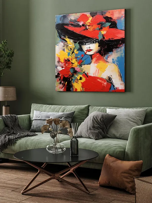 Floral_Lady_in_Red_Canvas-Wrapped_Painting_-_36X36_Inch_-_Abstract_Woman_Portrait_for_Chic_Interiors(FLP36X360420)