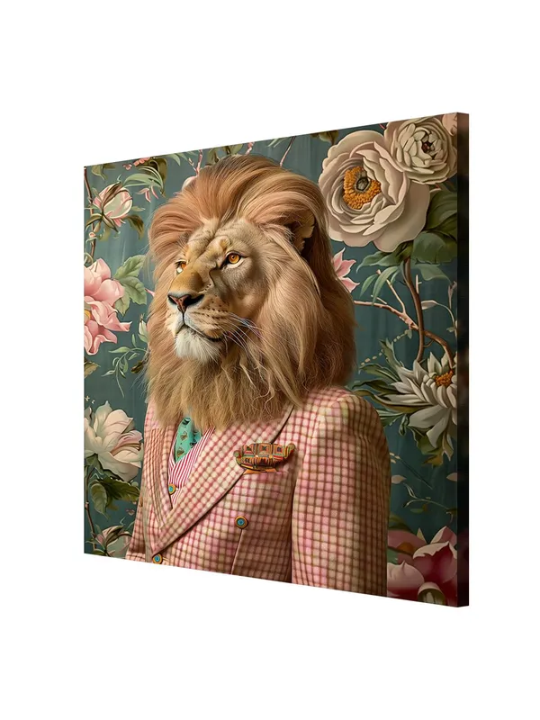 Lion_in_Checkered_Suit_Canvas-Wrapped_Painting_24x24_-_Unique_Animal_Art_Decor(FLP24X240331)