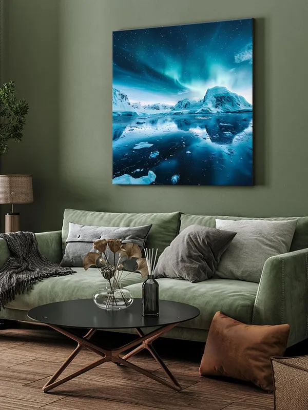 Northern_Lights_Reflected_in_Water_Canvas-Wrapped_Painting_36X36_-_Nature's_Wonder_Art(FLP36X360337)