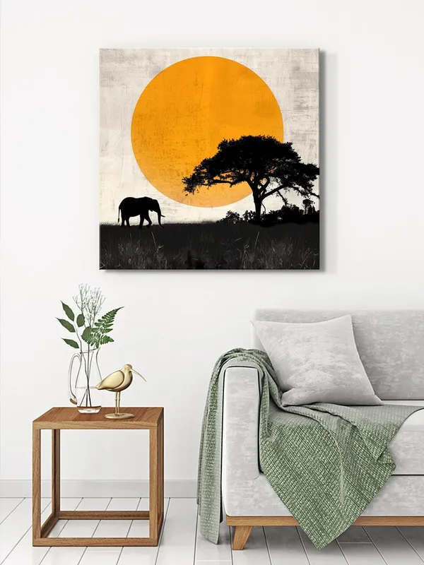 Canvas-Wrapped_African_Elephant_Sunset_Painting_36X36_-_Nature_Inspired_Wall_Art(FLP36X360491)