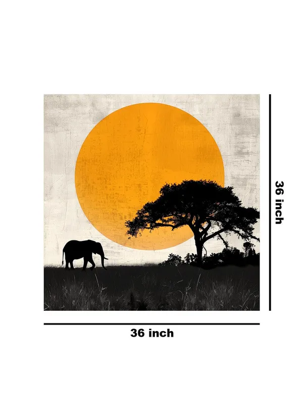 Canvas-Wrapped_African_Elephant_Sunset_Painting_36X36_-_Nature_Inspired_Wall_Art(FLP36X360491)