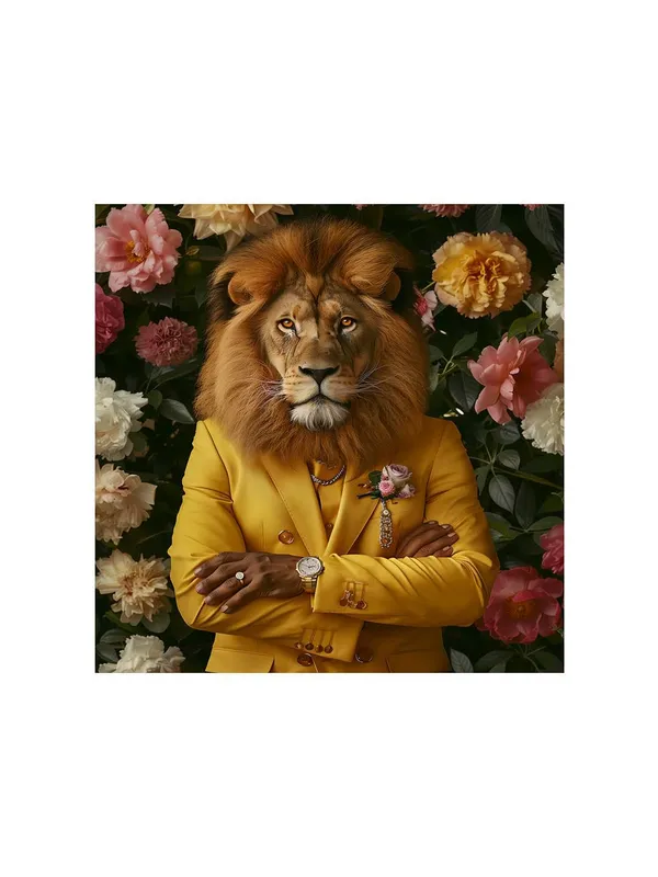 Lion_with_Pink_Flowers_Canvas-Wrapped_Painting,_36X36_Statement_Piece_for_Elegant_Spaces(FLP36X360324)