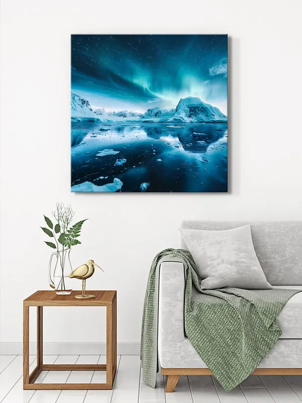 Northern_Lights_Reflected_in_Water_Canvas-Wrapped_Painting_24x24_-_Nature's_Wonder_Art(FLP24X240337)