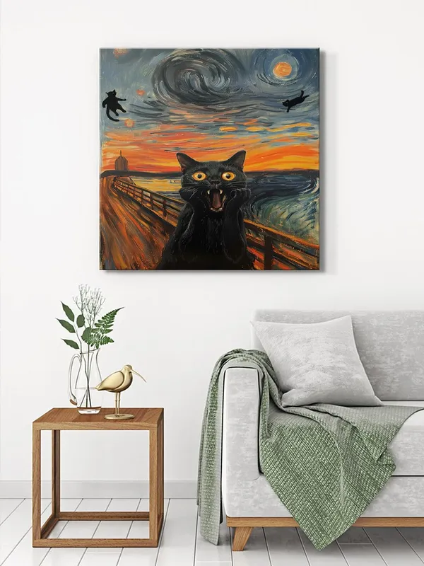 Scream_Cat_Canvas-Wrapped_Painting,_24x24_-_Playful_and_Whimsical_Art_for_Cat_Lovers(FLP24X240413)