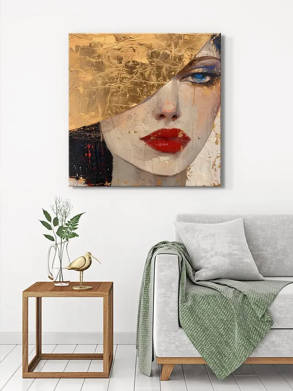 Golden_Face_Canvas-Wrapped_Painting,_36X36_-_Elegant_Portrait_Art_for_Chic_Home_Decor(FLP36X360409)