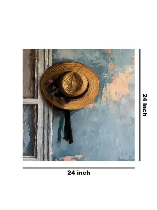 Straw_Hat_on_Wall_Canvas-Wrapped_Painting,_24x24_-_Rustic_Art_for_Cozy_and_Vintage_Interiors(FLP24X240416)