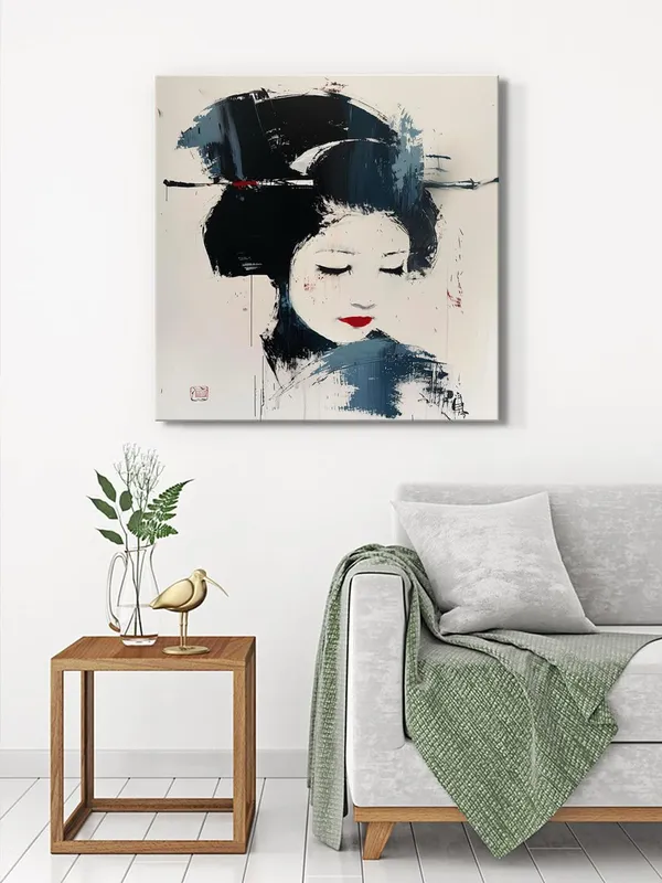 Geisha_Portrait_Canvas-Wrapped_Painting_36X36_-_Elegant_Japanese_Art_with_Minimalist_Style(FLP36X360379)