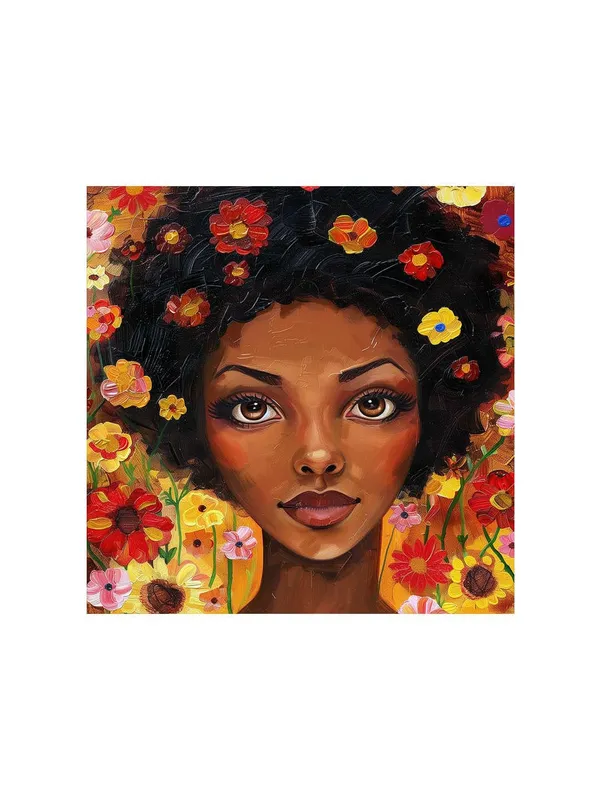 Floral_Fantasy_Canvas-Wrapped_Painting_36X36_�_Whimsical_African_Woman_with_Flowers(FLP36X360485)