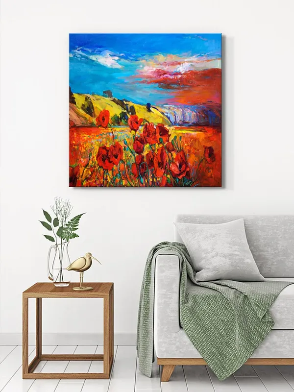 Canvas-Wrapped_Countryside_Red_Poppies_Painting,_36X36_�_Beautiful_Wildflower_Art,_Ideal_for_Home_D�cor(FLP36X360445)
