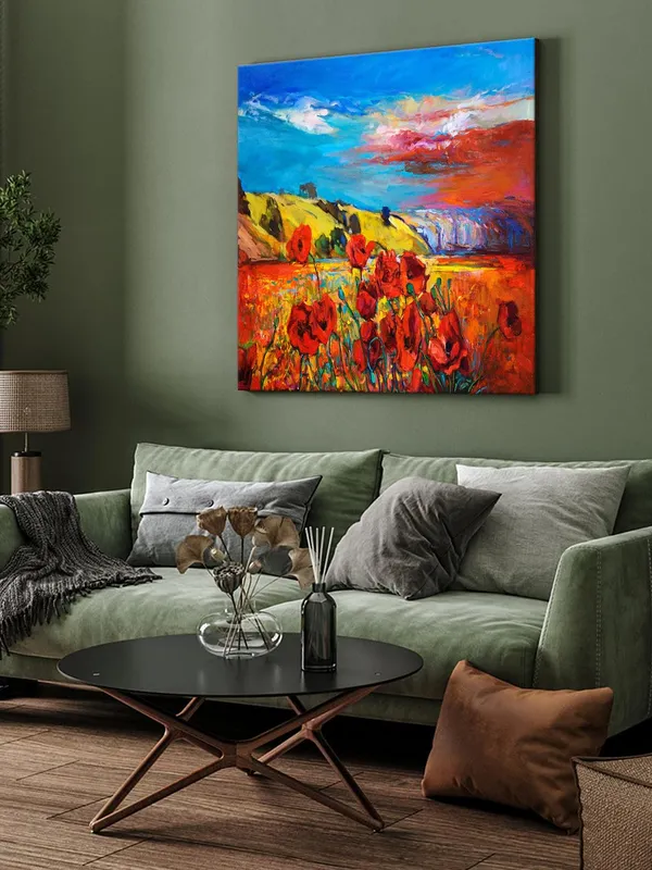 Canvas-Wrapped_Countryside_Red_Poppies_Painting,_36X36_�_Beautiful_Wildflower_Art,_Ideal_for_Home_D�cor(FLP36X360445)