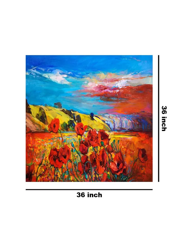 Canvas-Wrapped_Countryside_Red_Poppies_Painting,_36X36_�_Beautiful_Wildflower_Art,_Ideal_for_Home_D�cor(FLP36X360445)