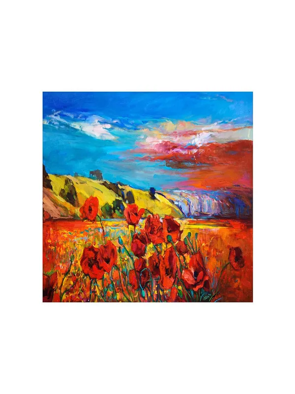 Canvas-Wrapped_Countryside_Red_Poppies_Painting,_36X36_�_Beautiful_Wildflower_Art,_Ideal_for_Home_D�cor(FLP36X360445)