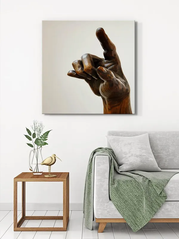 Wooden_Hand_Sculpture_Canvas-Wrapped_Painting_-_24X24_|_Rustic_and_Elegant_Art_Piece_for_Decor(FLP24X240429)